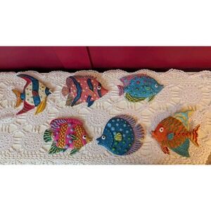 Colorful Tropical Glitter Fish Resin Wall Art Plaques Hanging Decor Set Of 6